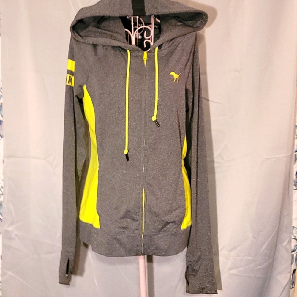 VS Pink Ultimate grey yellow zip hoodie S EUC